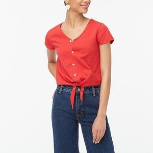 J. Crew Textured V-Neck Tie-Front Tee